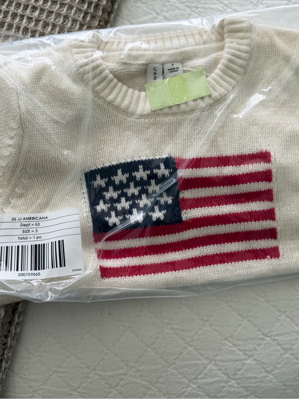 Jeanie and Jack knit cream Sweater with Flag Motif $64 MSRP